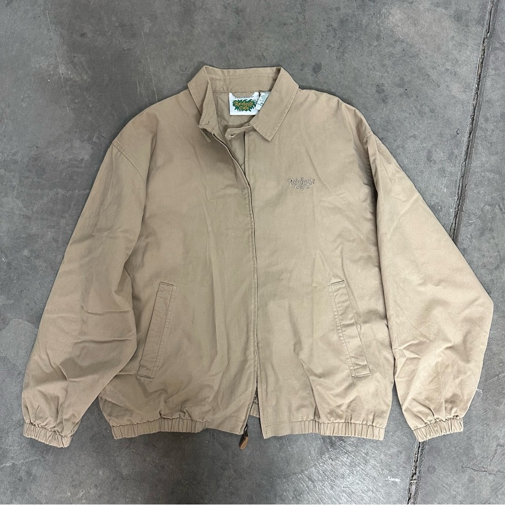 Men’s Rainforest Cafe Tan Beige Vintage 90’s Embroidered Logo Zip Jacket